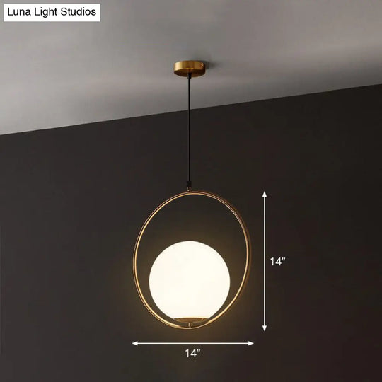 Globe Hanging Lamp Kit - Postmodern White Glass Pendant Light For Restaurants Gold / 14