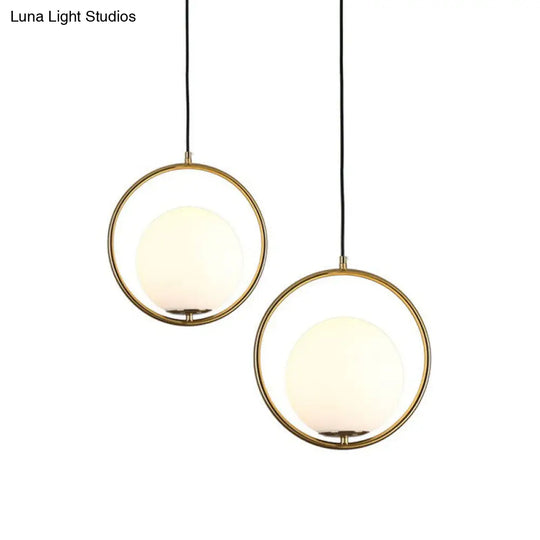 Postmodern Globe Hanging Lamp Kit - White Glass 1-Head Gold Pendant Light For Restaurants