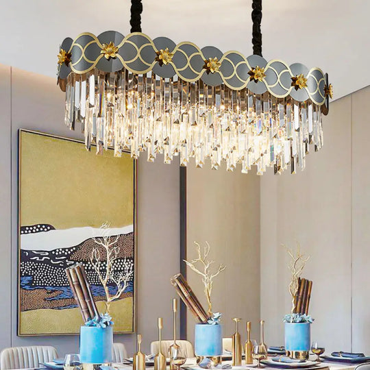 Postmodern Gold-Black Ceiling Chandelier With Crystal Decor - Floral Metallic Lighting Fixture 10 /