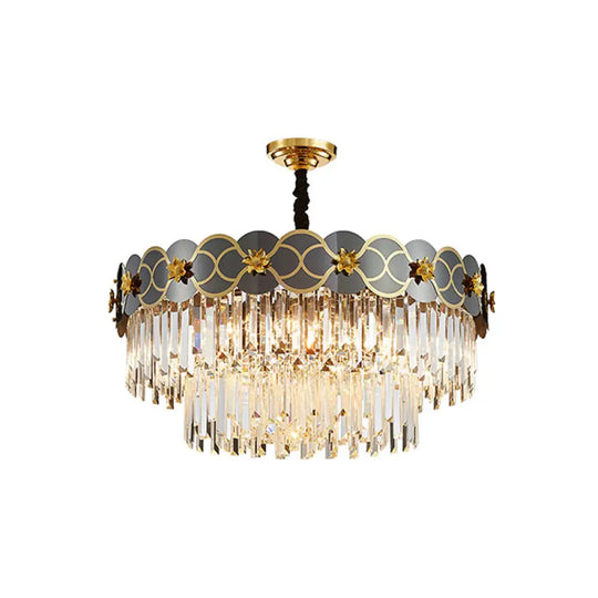 Postmodern Gold-Black Ceiling Chandelier With Crystal Decor - Floral Metallic Lighting Fixture 15 /