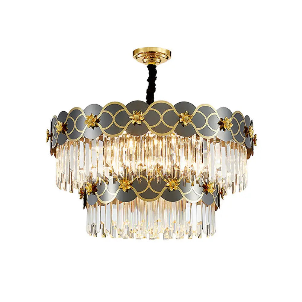 Postmodern Gold-Black Ceiling Chandelier With Crystal Decor - Floral Metallic Lighting Fixture 18 /