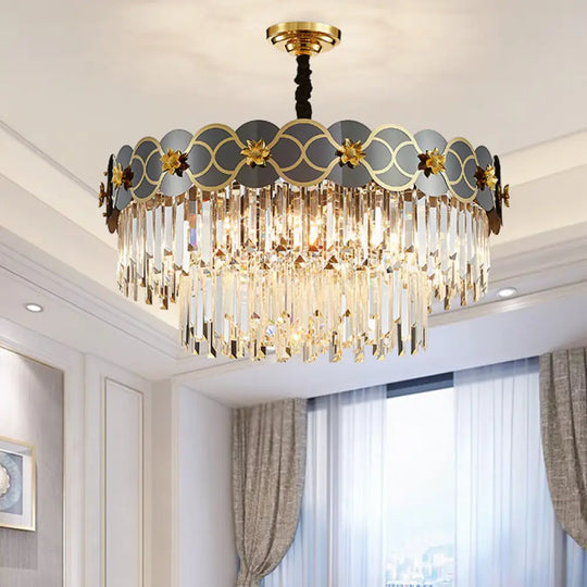 Postmodern Gold-Black Ceiling Chandelier With Crystal Decor - Floral Metallic Lighting Fixture 21 /