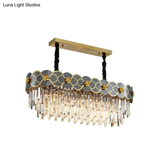 Postmodern Gold-Black Ceiling Chandelier With Crystal Decor - Floral Metallic Lighting Fixture