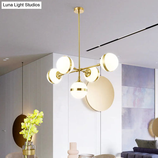 Postmodern Gold Branch Pendant Light With White Ball Glass - 3/5-Light Suspension Lamp Kit