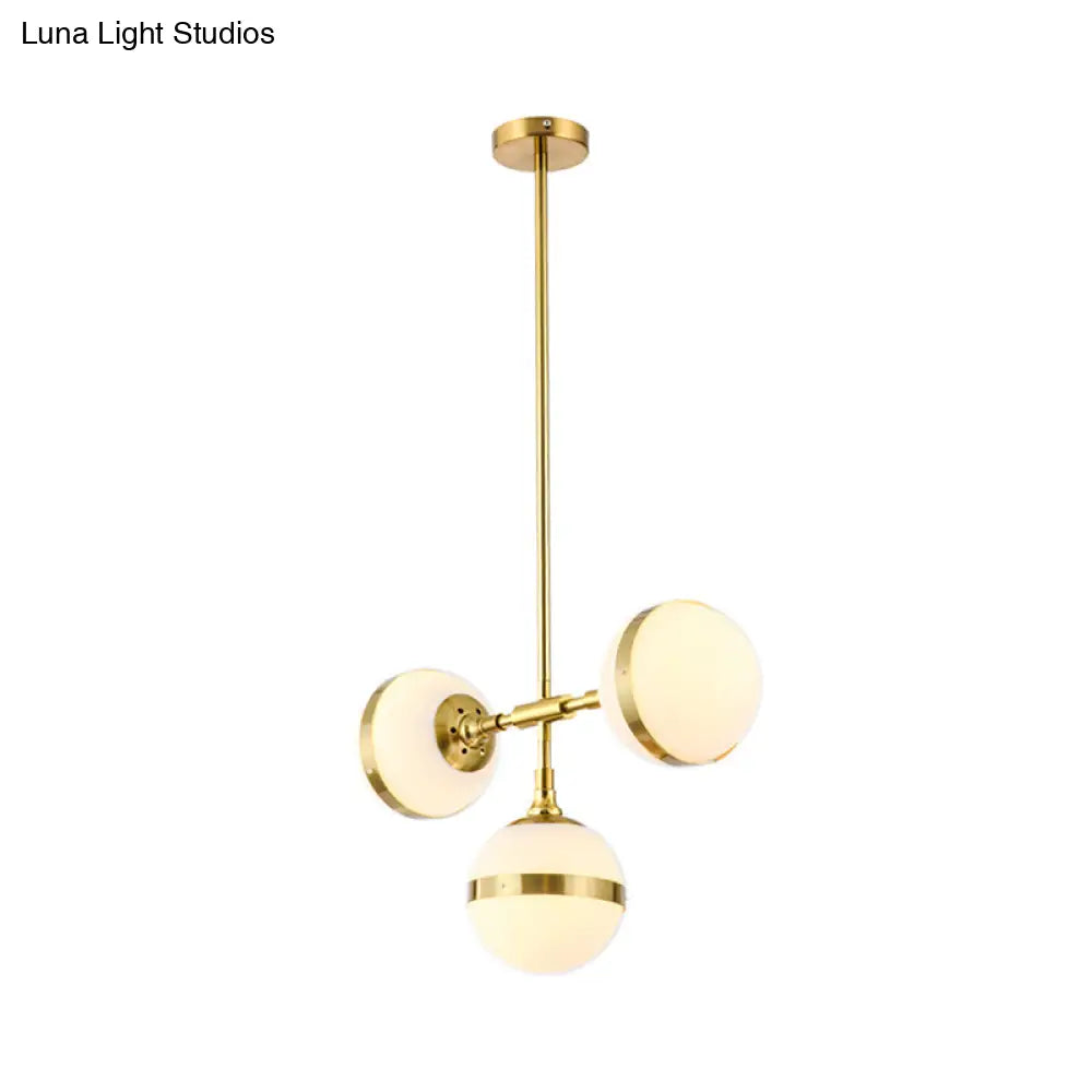 Postmodern Gold Branch Pendant Light With White Ball Glass - 3/5-Light Suspension Lamp Kit