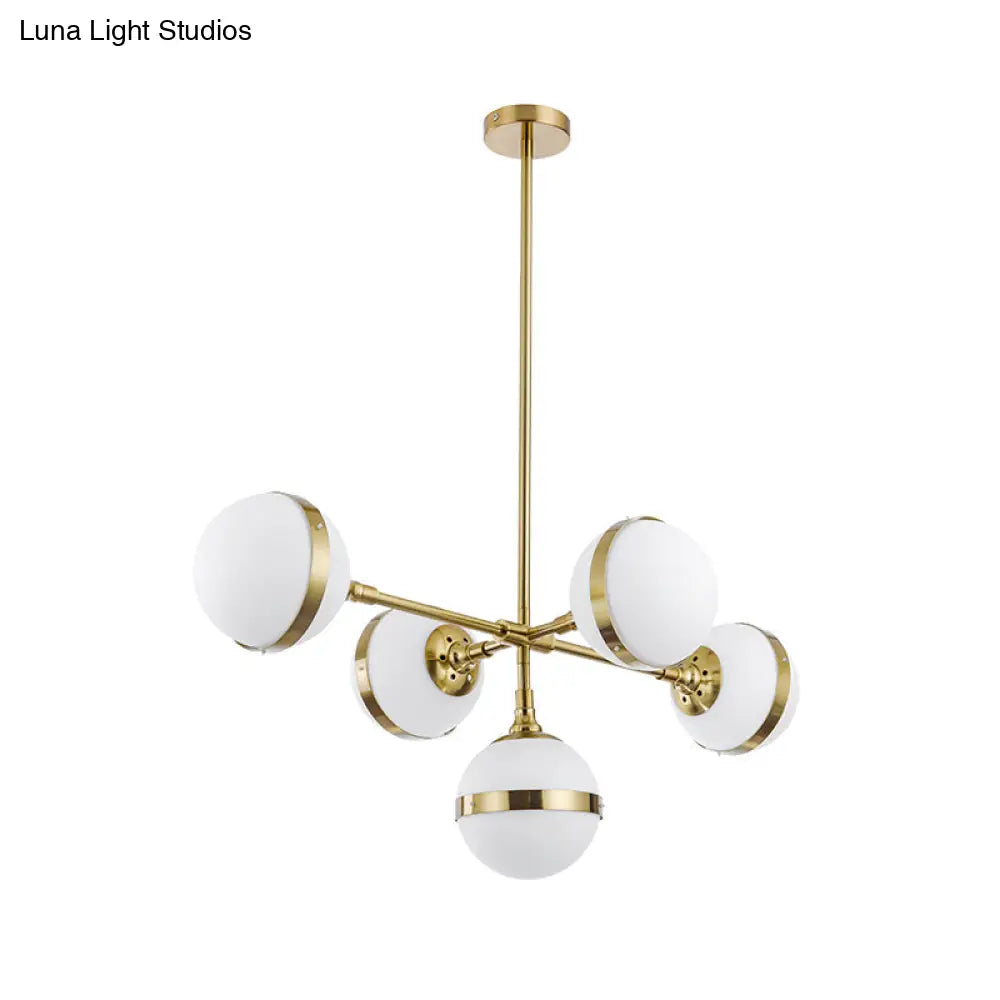 Postmodern Gold Branch Pendant Light With White Ball Glass - 3/5-Light Suspension Lamp Kit