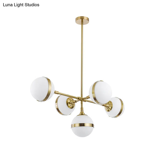 Postmodern Gold Branch Pendant Light With White Ball Glass - 3/5-Light Suspension Lamp Kit