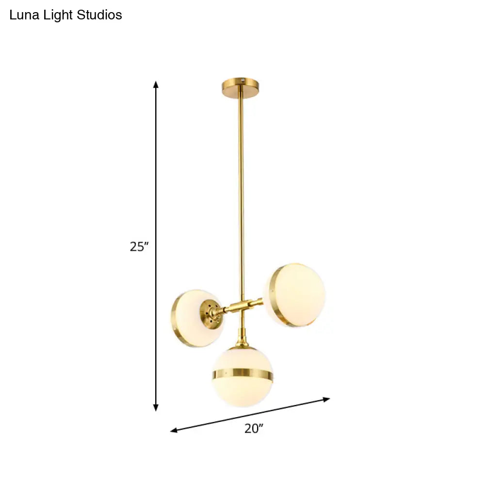 Postmodern Gold Branch Pendant Light With White Ball Glass - 3/5-Light Suspension Lamp Kit