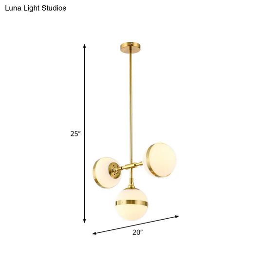 Postmodern Gold Branch Pendant Light With White Ball Glass - 3/5-Light Suspension Lamp Kit