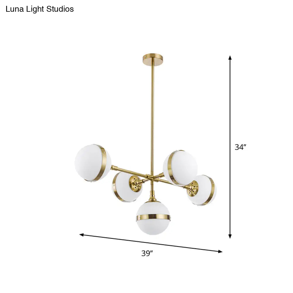 Postmodern Gold Branch Pendant Light With White Ball Glass - 3/5-Light Suspension Lamp Kit