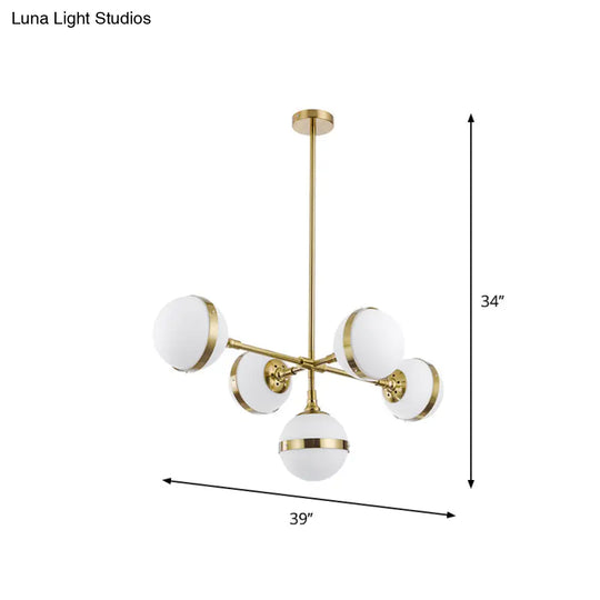 Postmodern Gold Branch Pendant Light With White Ball Glass - 3/5-Light Suspension Lamp Kit