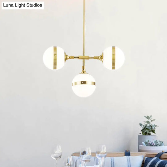 Postmodern Gold Branch Pendant Light With White Ball Glass - 3/5-Light Suspension Lamp Kit