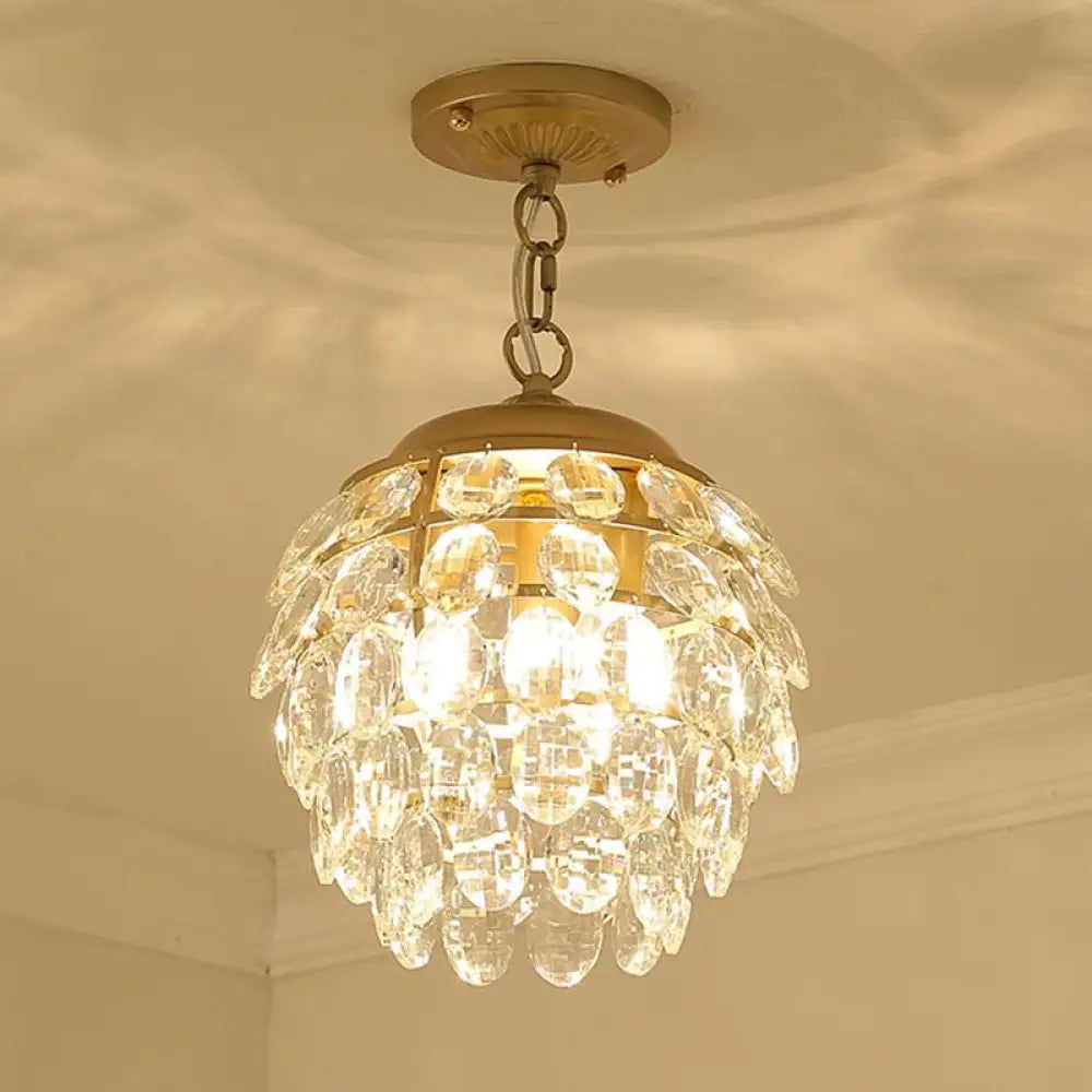 Postmodern Gold Chandelier - 5-Tier Faceted Glass Fixture With 3 Lights