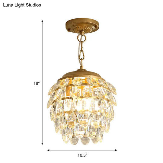 Postmodern Gold Chandelier - 5-Tier Faceted Glass Fixture With 3 Lights