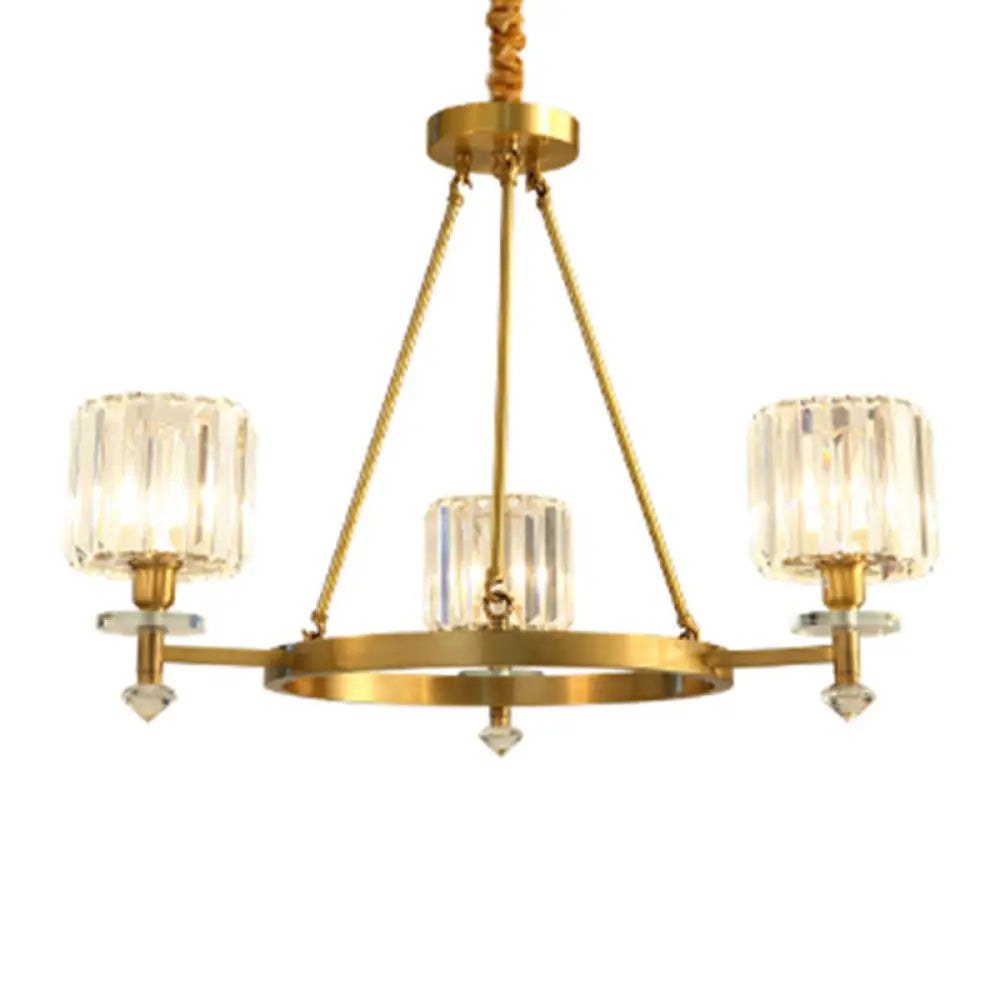 Postmodern Gold Chandelier Ceiling Light For Living Room - Circle Shaped Crystal Block Fixture 3 / A