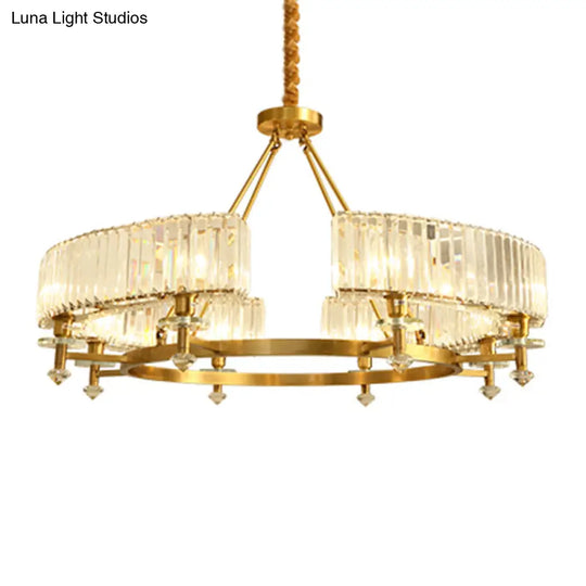 Postmodern Gold Chandelier Ceiling Light For Living Room - Circle Shaped Crystal Block Fixture