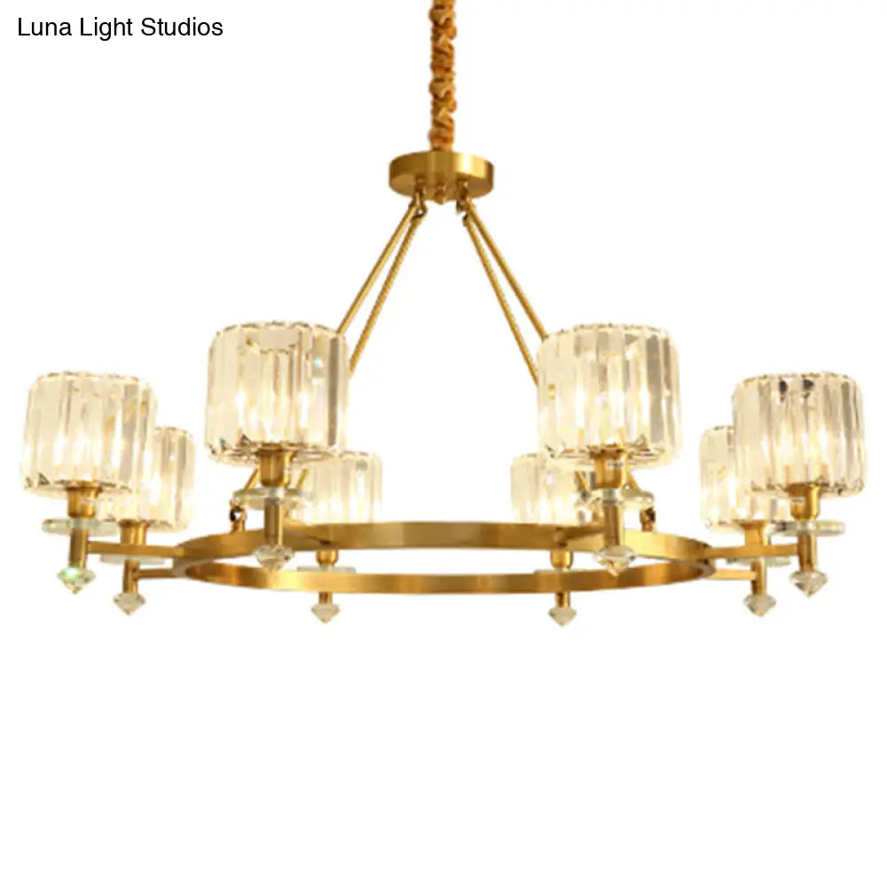 Postmodern Gold Chandelier Ceiling Light For Living Room - Circle Shaped Crystal Block Fixture