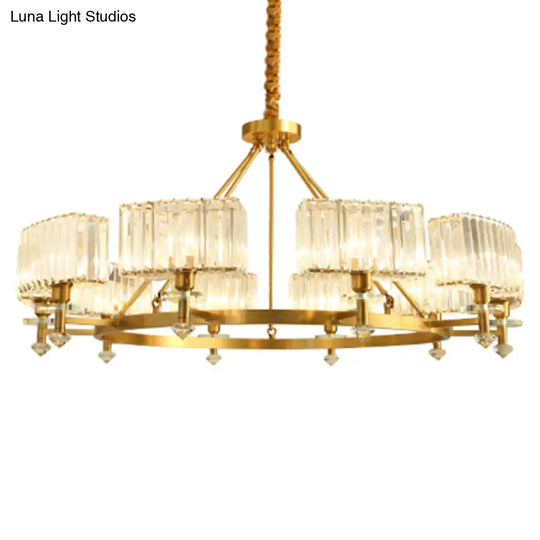 Postmodern Gold Chandelier Ceiling Light For Living Room - Circle Shaped Crystal Block Fixture