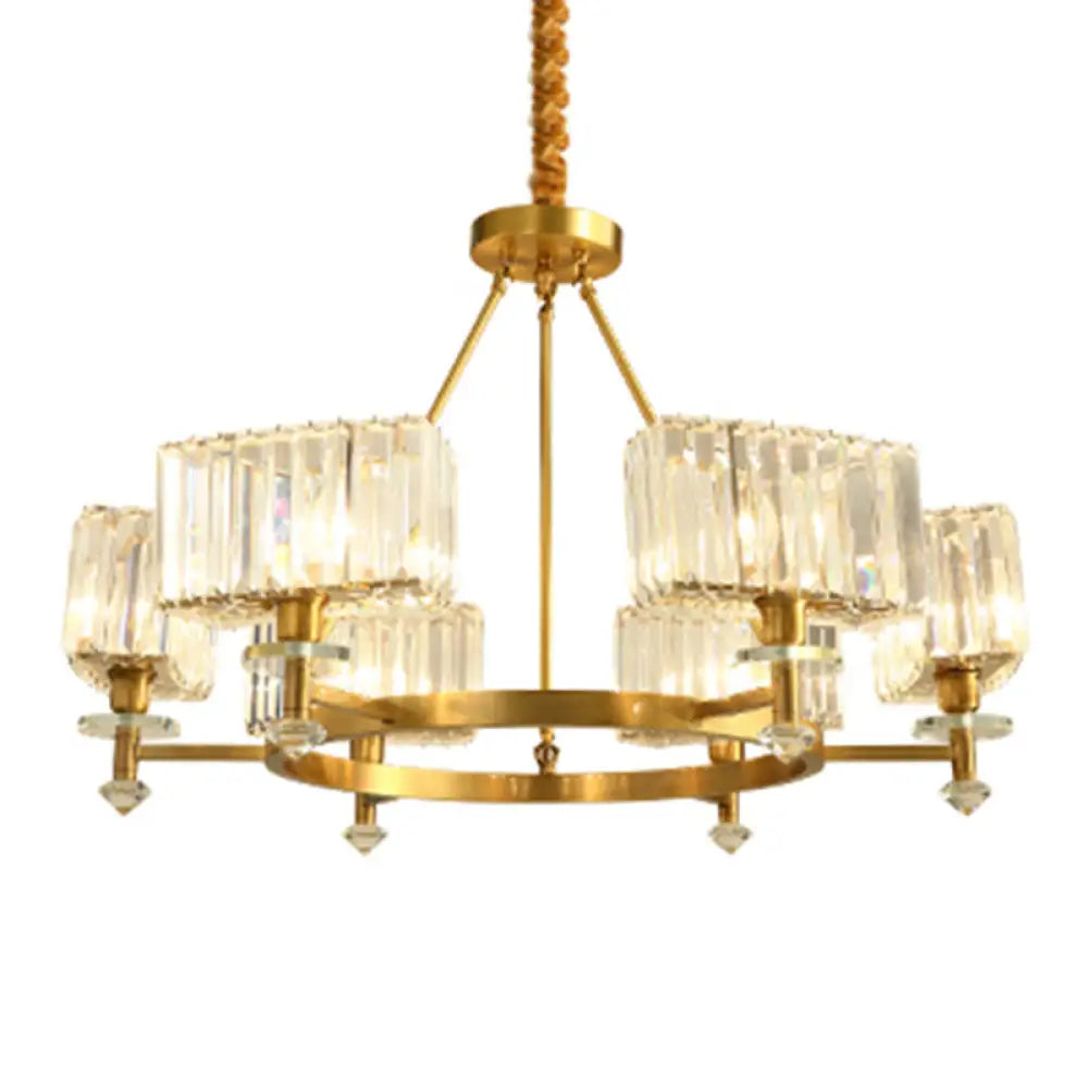 Postmodern Gold Chandelier Ceiling Light For Living Room - Circle Shaped Crystal Block Fixture 6 / B