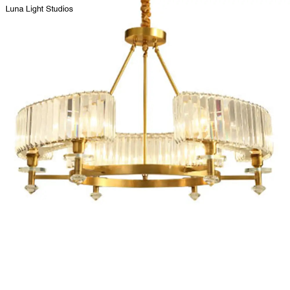 Postmodern Gold Chandelier Ceiling Light For Living Room - Circle Shaped Crystal Block Fixture