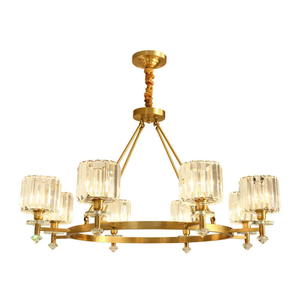 Postmodern Gold Chandelier Ceiling Light For Living Room - Circle Shaped Crystal Block Fixture 8 / A