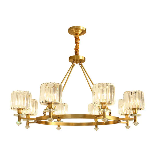 Postmodern Gold Chandelier Ceiling Light For Living Room - Circle Shaped Crystal Block Fixture 8 / A