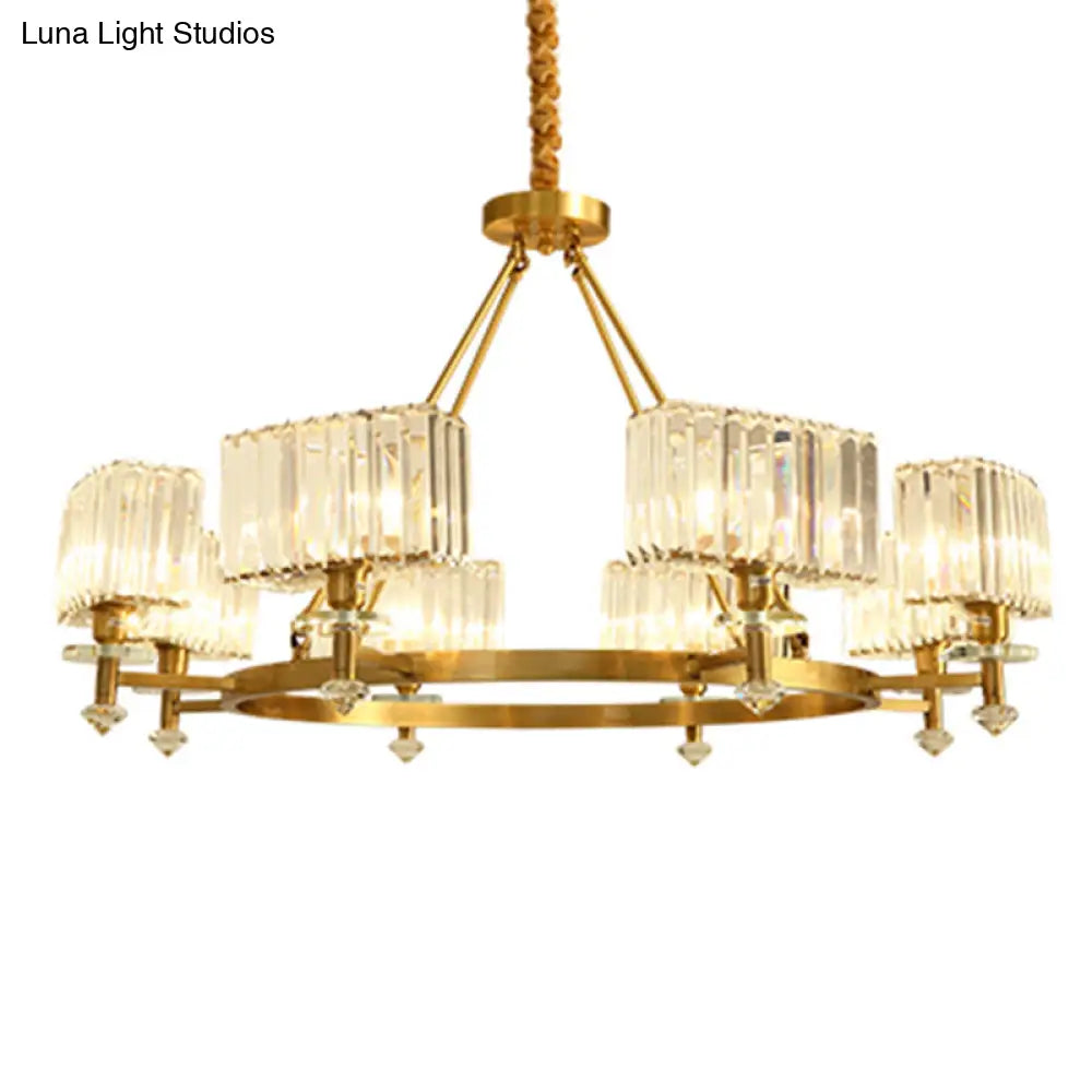 Postmodern Gold Chandelier Ceiling Light For Living Room - Circle Shaped Crystal Block Fixture