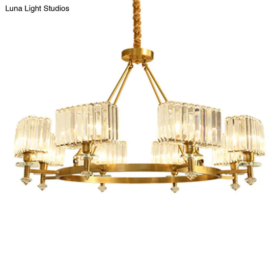 Postmodern Gold Chandelier Ceiling Light For Living Room - Circle Shaped Crystal Block Fixture