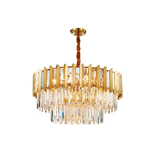 Postmodern Gold Chandelier - Prismatic Crystal Drum Ceiling Light Fixture / 1 Tier 31.5’