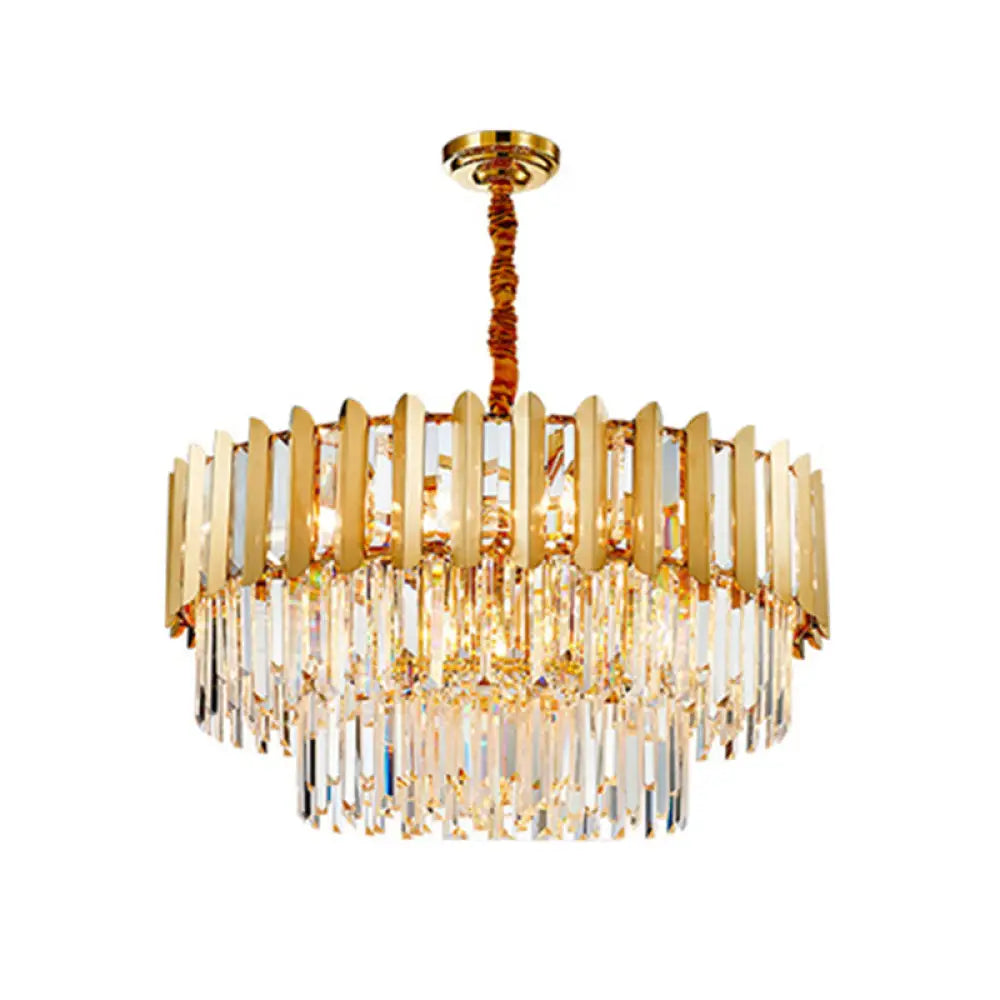 Postmodern Gold Chandelier - Prismatic Crystal Drum Ceiling Light Fixture / 1 Tier 39.5’