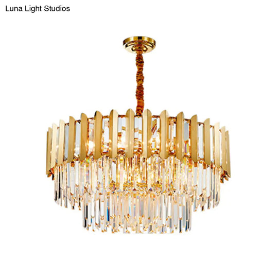 Gold Prismatic Crystal Drum Ceiling Light - Postmodern Chandelier Fixture / 1 Tier 39.5