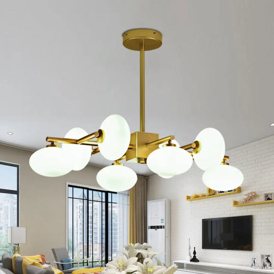 Postmodern Gold Chandelier With Cream Glass - 8-Bulb Suspension Lamp