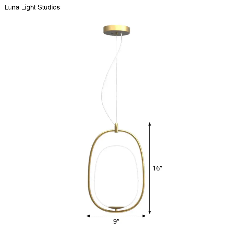 Postmodern Gold Cocoon Pendant Lamp With Frame And Glass Shade – Single Ceiling Hang Light