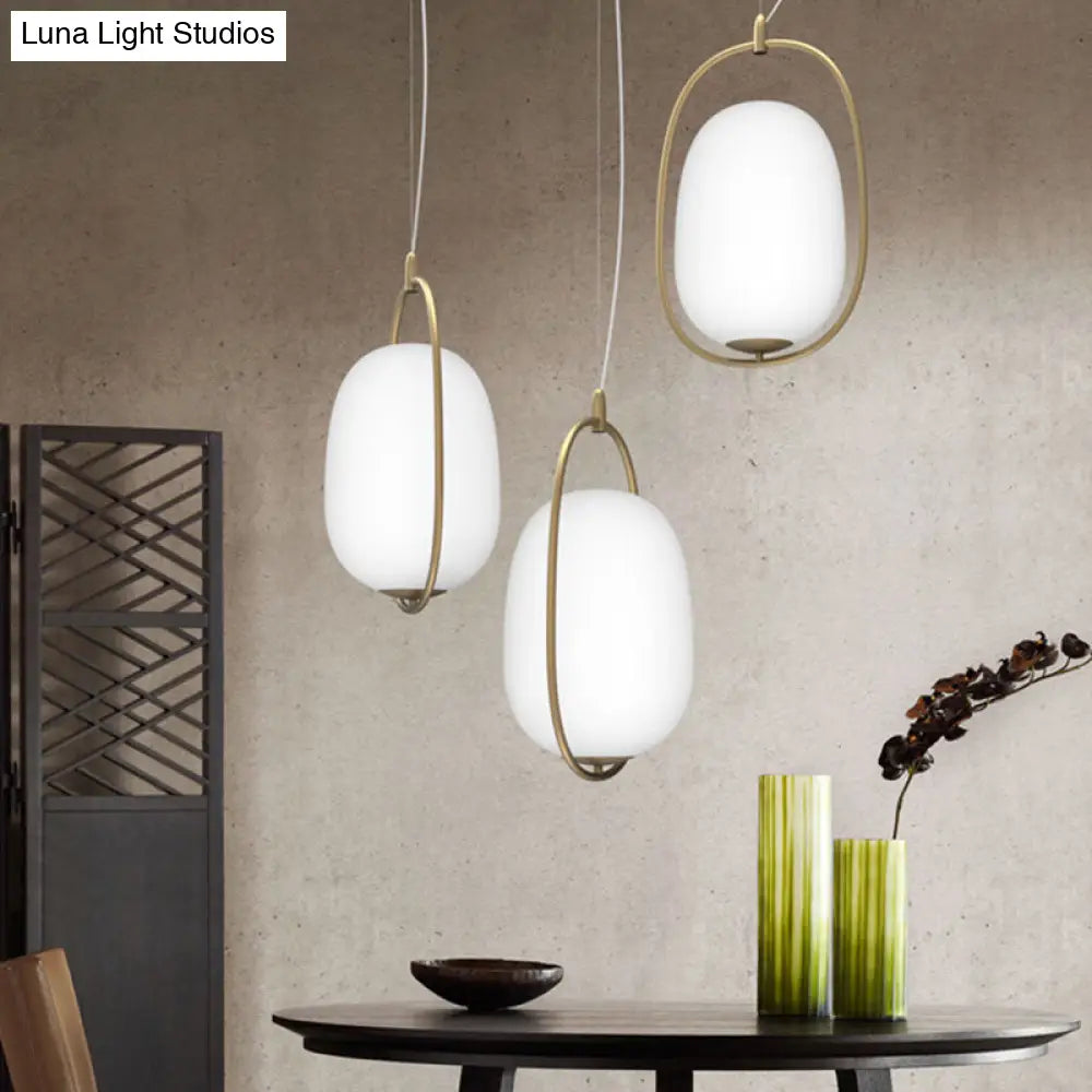 Modern Gold Cocoon Pendant Lamp With Frame And Glass Shade Warm/White/3-Light Options White / Warm