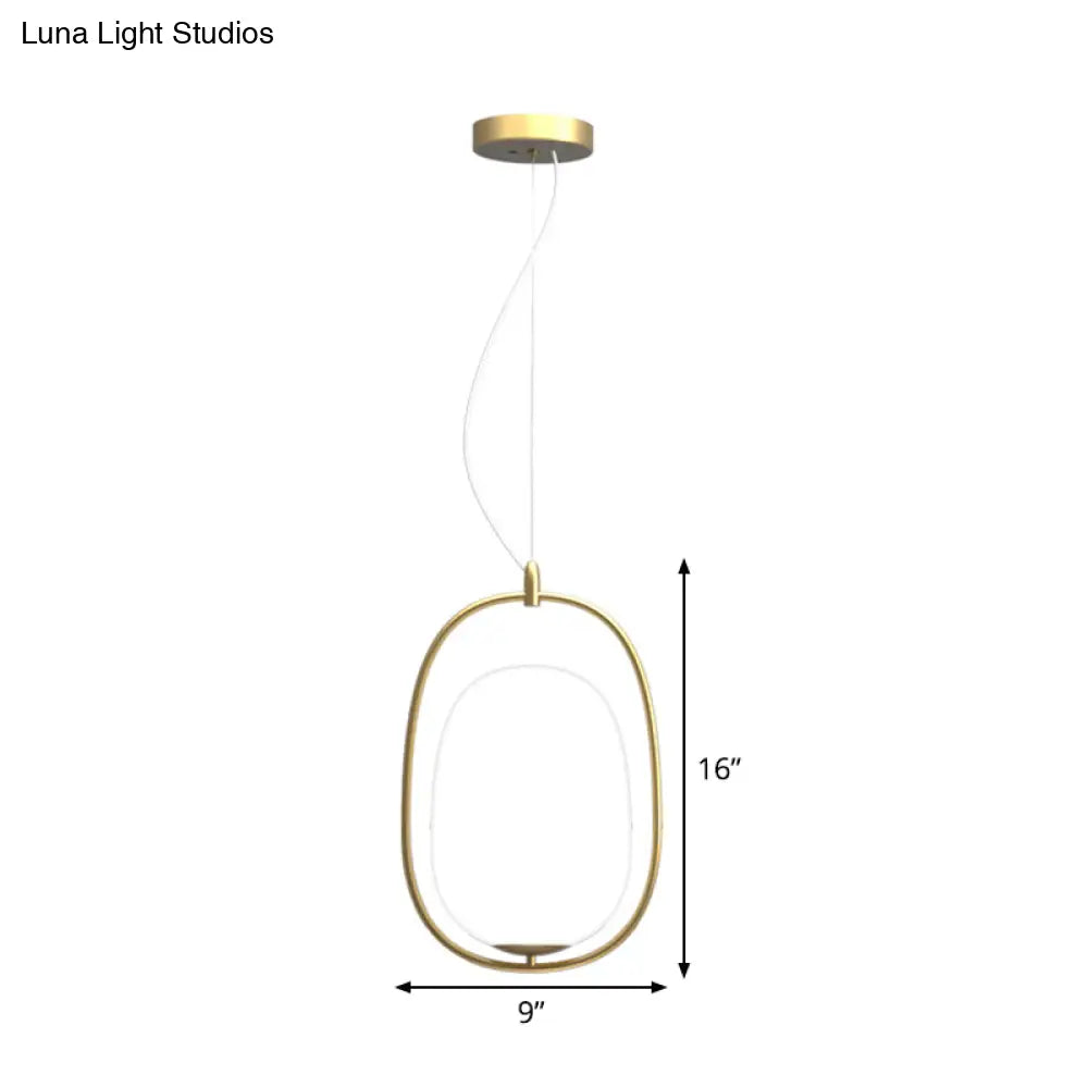 Modern Gold Cocoon Pendant Lamp With Frame And Glass Shade Warm/White/3-Light Options