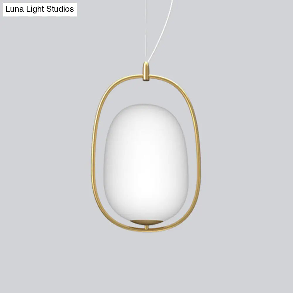 Modern Gold Cocoon Pendant Lamp With Frame And Glass Shade Warm/White/3-Light Options