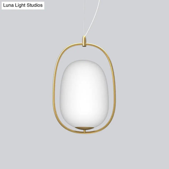 Modern Gold Cocoon Pendant Lamp With Frame And Glass Shade Warm/White/3-Light Options