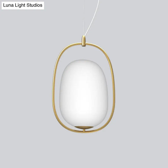 Postmodern Gold Cocoon Pendant Lamp With Frame And Glass Shade – Single Ceiling Hang Light