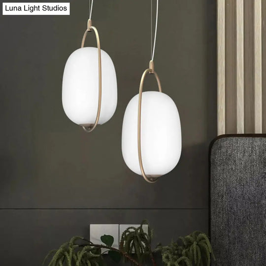 Modern Gold Cocoon Pendant Lamp With Frame And Glass Shade Warm/White/3-Light Options