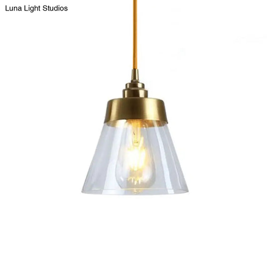 Postmodern Gold Conical/Hoop/Grenade Hanging Lamp - 1-Light Metal/Clear Glass Suspension Pendant