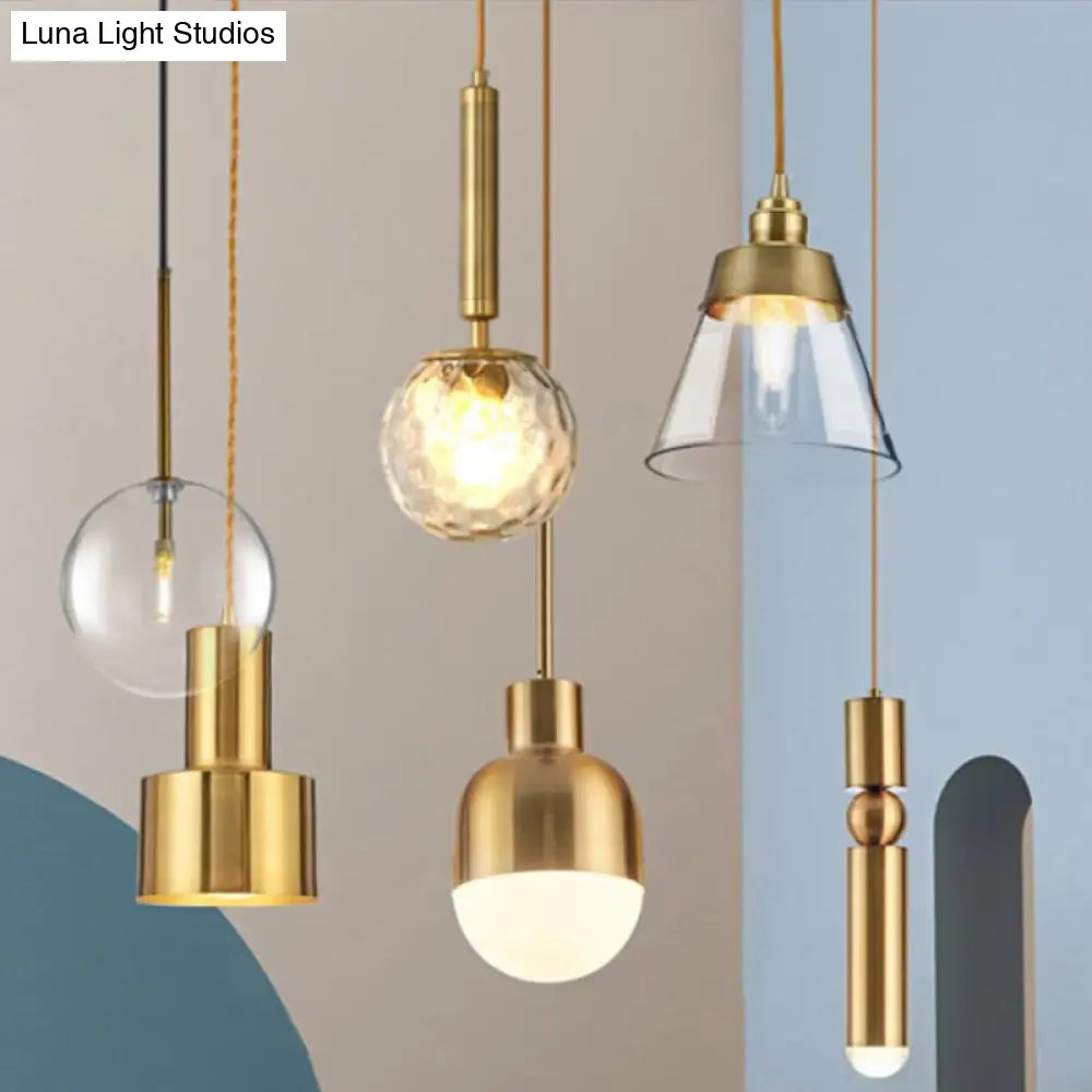 Unique Gold Suspension Pendant With Clear Glass For Restaurants - Postmodern Design