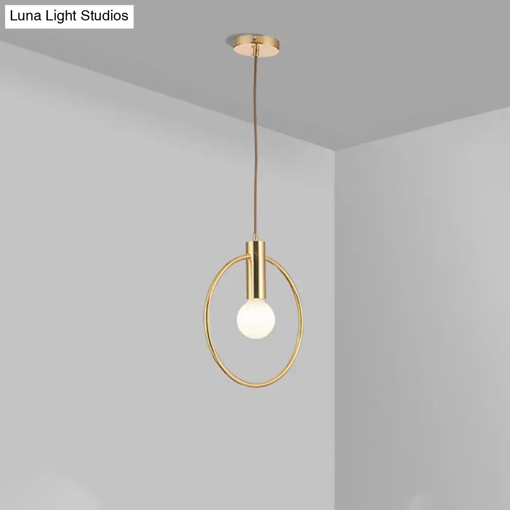 Postmodern Gold Conical/Hoop/Grenade Hanging Lamp - 1-Light Metal/Clear Glass Suspension Pendant