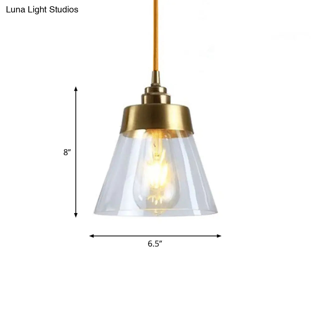 Postmodern Gold Conical/Hoop/Grenade Hanging Lamp - 1-Light Metal/Clear Glass Suspension Pendant