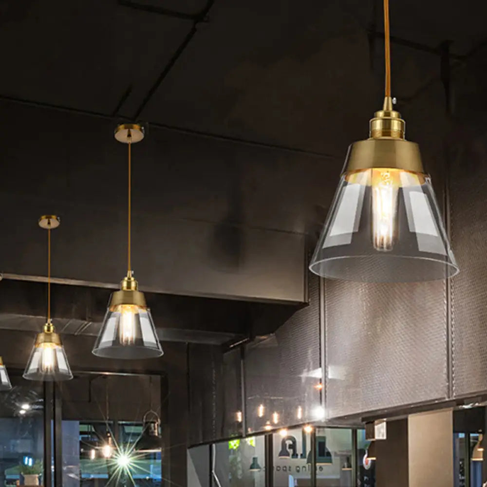 Postmodern Gold Conical/Hoop/Grenade Hanging Lamp - 1-Light Metal/Clear Glass Suspension Pendant