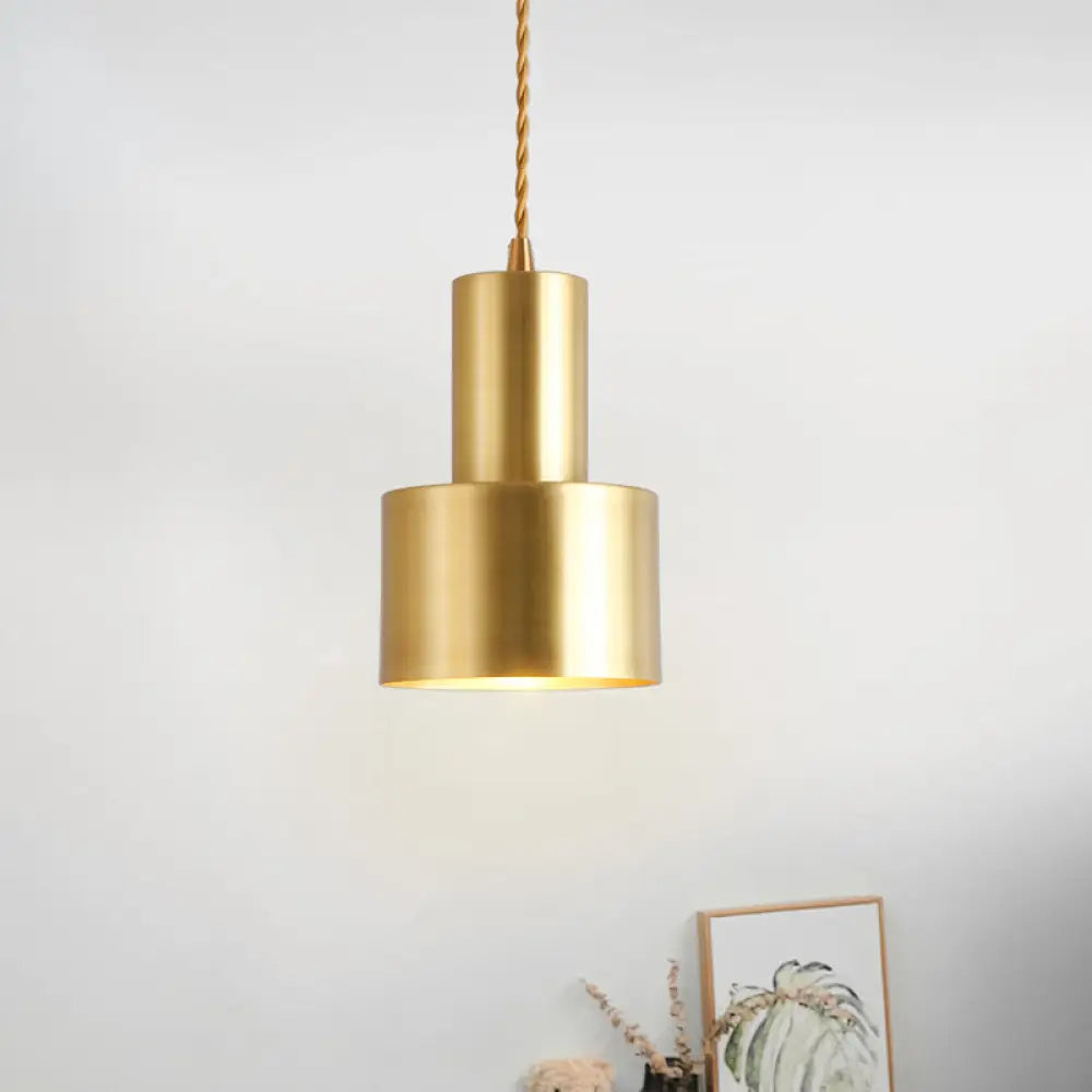 Postmodern Gold Conical/Hoop/Grenade Hanging Lamp - 1-Light Metal/Clear Glass Suspension Pendant