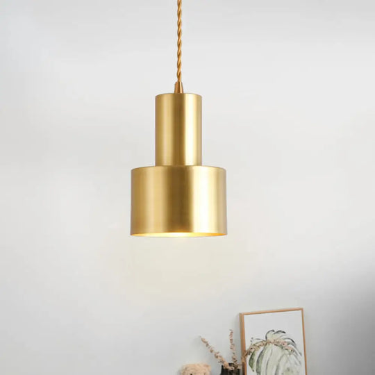 Postmodern Gold Conical/Hoop/Grenade Hanging Lamp - 1-Light Metal/Clear Glass Suspension Pendant