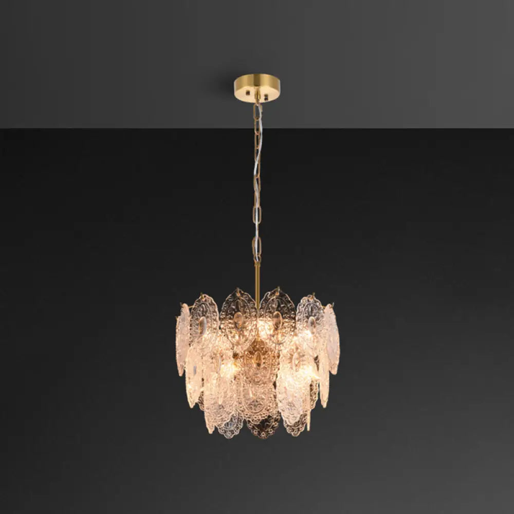 Postmodern Gold Crystal Ceiling Chandelier For Living Room - Elegant Tiered Carved Design 10 /