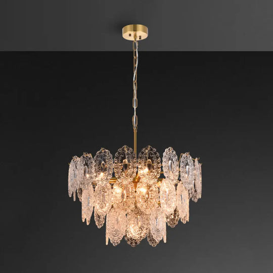 Postmodern Gold Crystal Ceiling Chandelier For Living Room - Elegant Tiered Carved Design 13 /