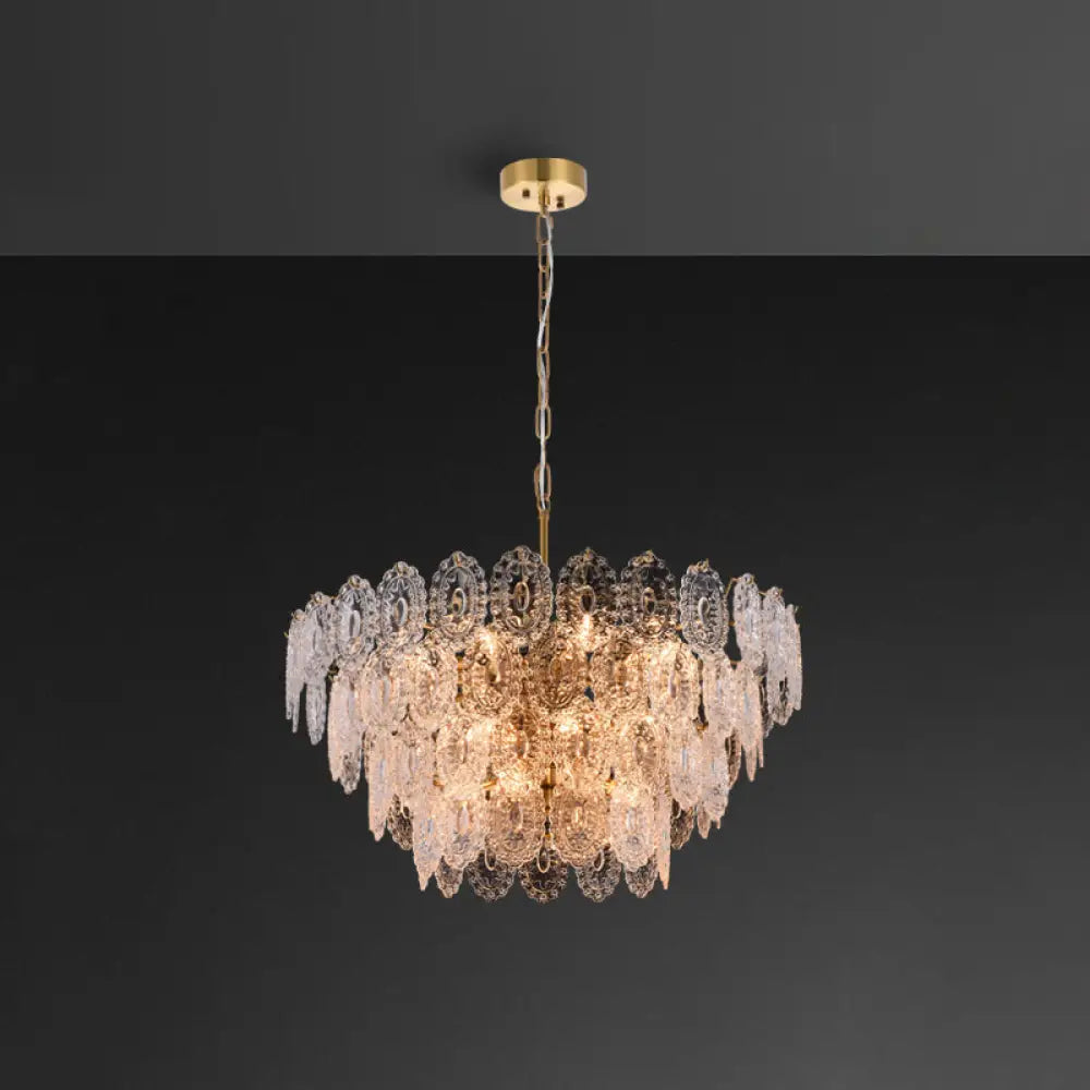 Postmodern Gold Crystal Ceiling Chandelier For Living Room - Elegant Tiered Carved Design 20 /