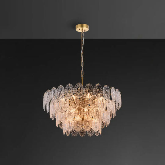 Postmodern Gold Crystal Ceiling Chandelier For Living Room - Elegant Tiered Carved Design 20 /